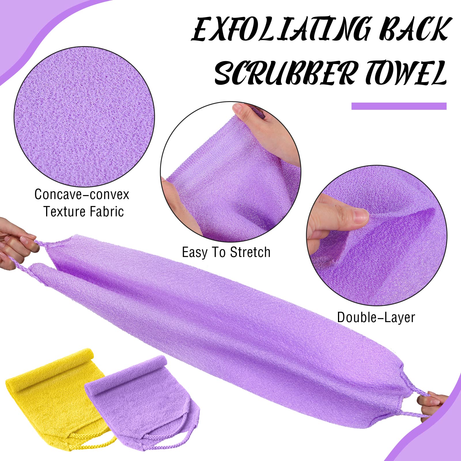 Set of 5 Exfoliating Body Scrubber Back Scrubber for Shower Exfoliating Washcloth with Handles Body Scrub Towel Pull Strap Shower Scrubber for Body Cleans Skin Massages for Women Men